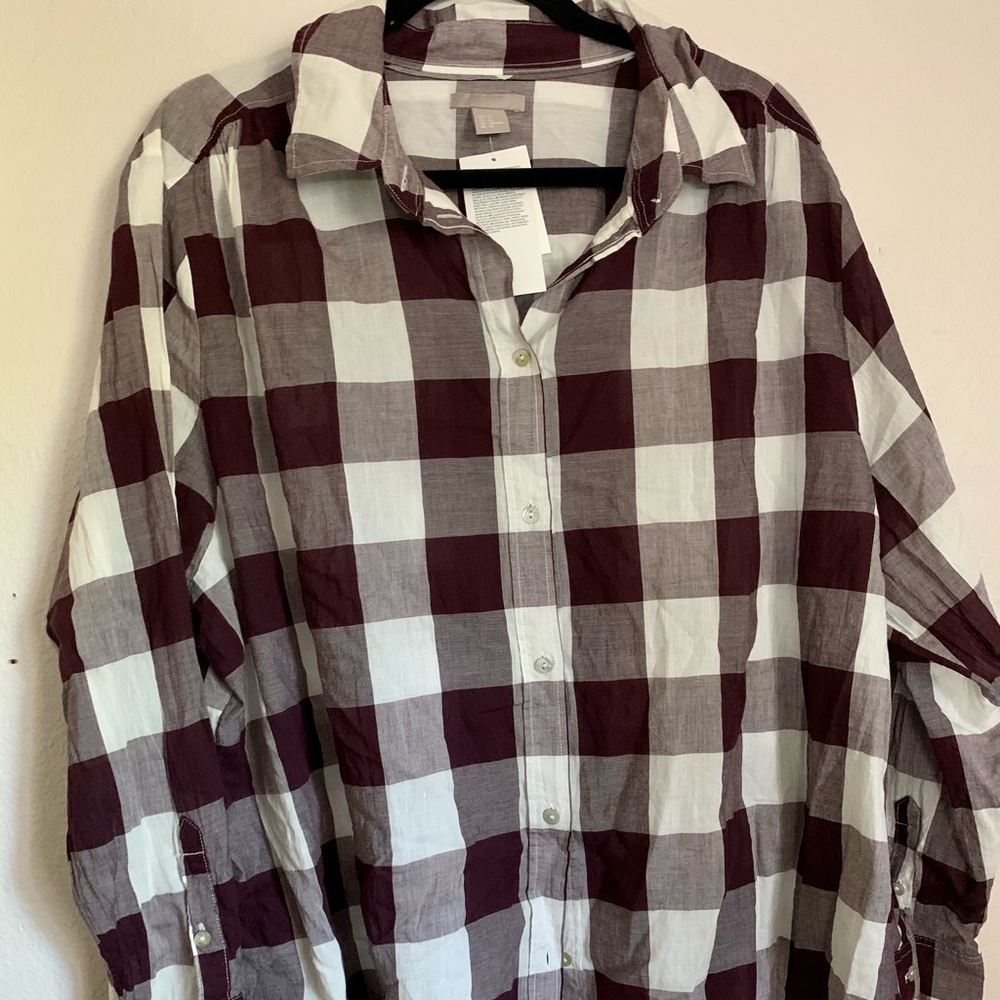 H&M Purple Plaid Button Up Top US24